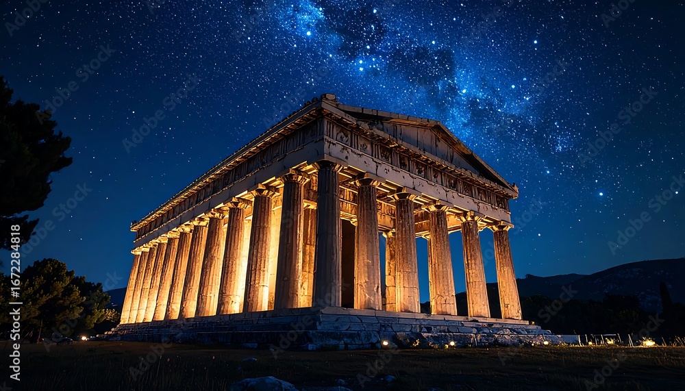 Obraz premium Night Sky over Temple of Hephaestus.
