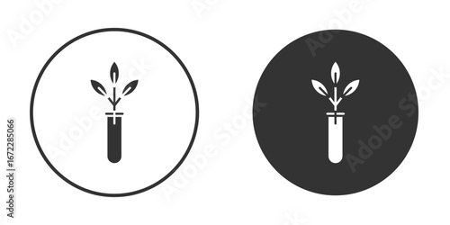Test tube with plant icon pictogram. Vector outline illustration isolated on white background.