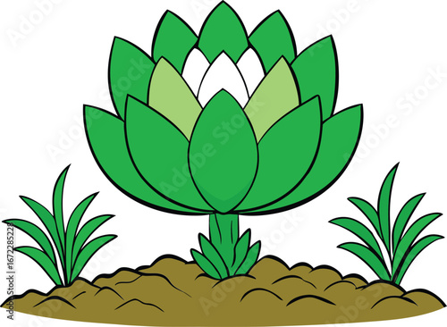 Beautiful lotus flower plant with broad green leaves and roots for advertising