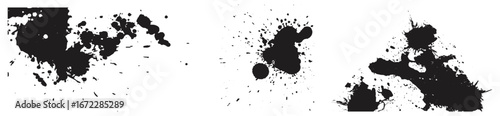 Abstract black ink splatter grunge textures set.