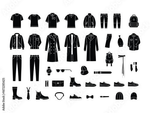 Vector art of collection of mens clothing and accessories