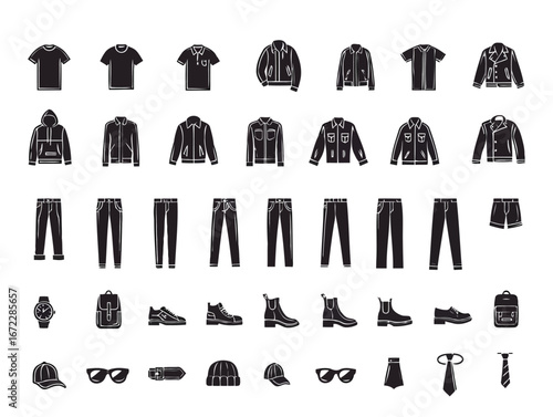 Vector art of assortment of mens clothing and accessories
