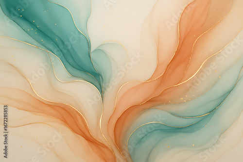 Wallpaper Mural Elegant Abstract Fluid Art with Gold Lines in Blue and Orange Tones Torontodigital.ca