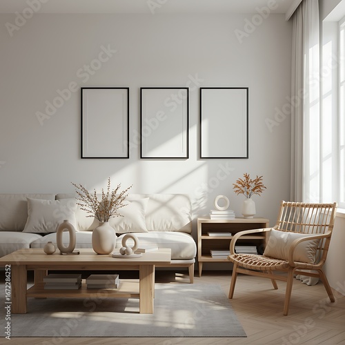 Wallpaper Mural Elegant Scandinavian Living Room Interior Design with Blank Picture Frames and Minimalist Decor for Home Inspiration and Modern Living Spaces Torontodigital.ca