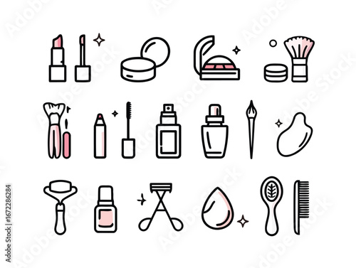 Vector art of assortment of makeup and beauty product icons