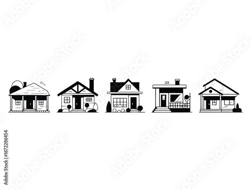 Vector art of various styles of houses