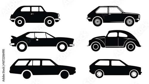 Vector art of collection of black car silhouettes