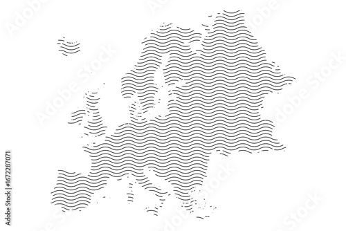 Europe map with wavy effect lines texture