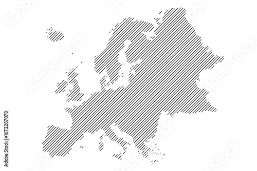 Europe map with parallel lines hatching illustration