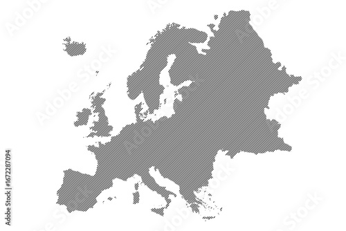 Europe map with parallel lines hatching illustration