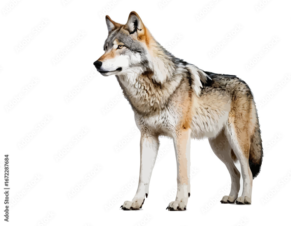 Fototapeta premium Wolf digital Art, Intricate Powerful and Ready for Print or Web, Sharp Details. Strong Identity. Timeless Design, Symbolize Strength, Courage, Logo, and Leadership