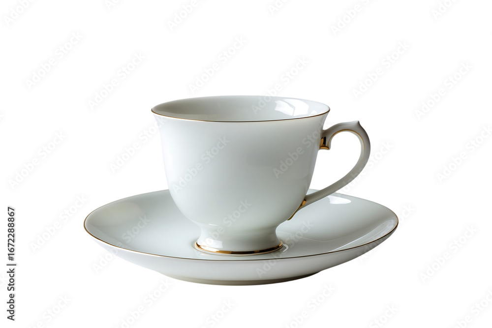 Obraz premium Elegant white teacup and saucer isolated on transparent background