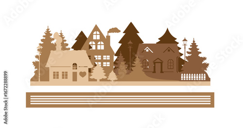 Merry Christmas Scene laser cut template, Winter scene vector illustration - Cutting File