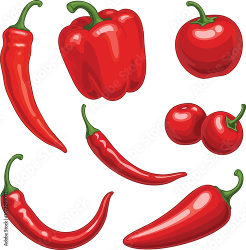 create need kinds of red chili set victor art on white background.