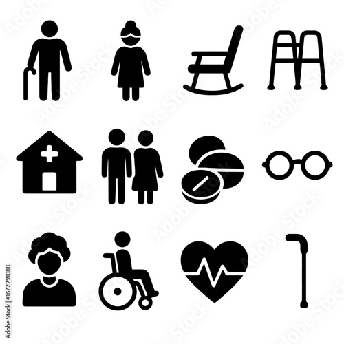 elderly icons set