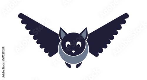 Cute cartoon bat flying with spread wings and round body illustration vector graphic