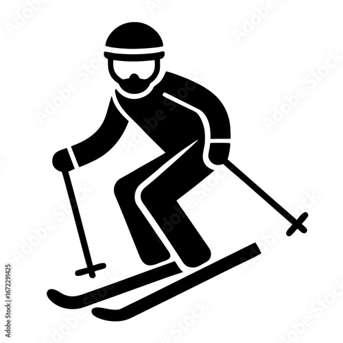 Skiing Silhouette: A minimalist silhouette of a skier gracefully navigating a snow-covered slope, capturing the essence of winter sports and outdoor adventure.