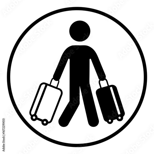 Traveler with Luggage Icon: Simple icon of a person carrying luggage, representing travel.