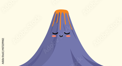 Cute cartoon volcano with a happy face and lava flowing down its sides