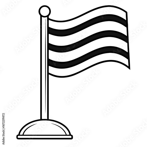 Symbol of Governance: An monochrome illustration of a flag, waving proudly atop a pole, a stark symbol of governance and national identity.