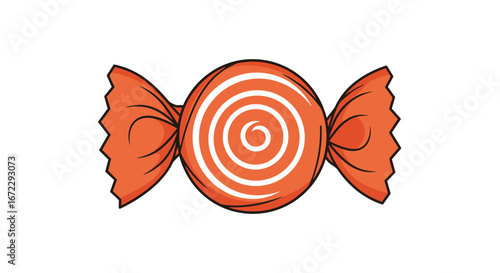A single orange and white swirled wrapped candy isolated on a white background a festive sweet treat