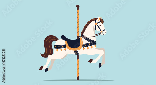 A nostalgic enchanting carousel horse takes flight on a gentle breezy day