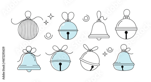 Decorative festive winter holiday jingle bells and ornaments collection for seasonal celebrations