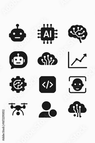 artificial intelligence icons set