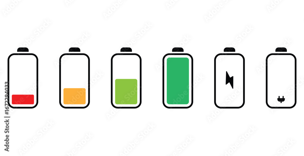 Battery charge indicator icons vector. Battery charge indicator icons vector.