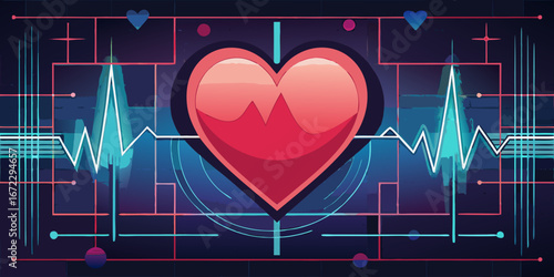 A rhythmic red heartbeat cardiogram on a medical monitor illustrates a healthy life pulse