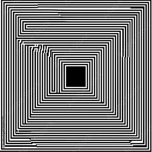 Abstract optical illusion square maze vector art design black and white pattern labyrinth illustration image