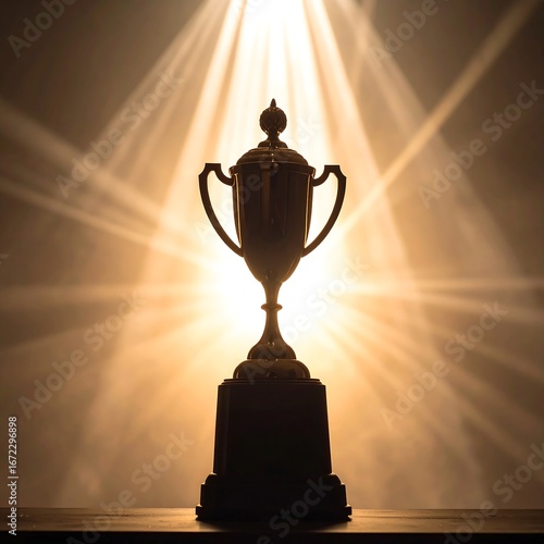 Illuminated victory: A trophy bathed in radiant light symbolizing achievement and excellence