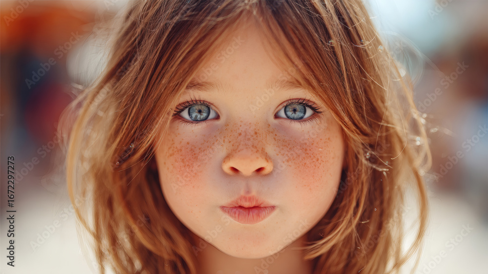 custom made wallpaper toronto digitalClose-Up Portrait of a Young Girl with Blue Eyes and Freckles in Natural Light Setting