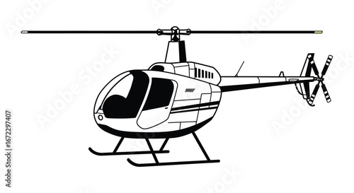 A black and white illustration of a small helicopter with rotor blades