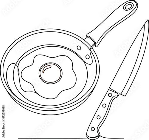Egg pan knife cooking breakfast food kitchen utensil preparation fried yolk