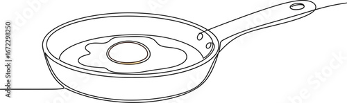 Fried egg breakfast cooking food pan kitchen single line minimalist yolk eat