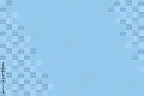 Blue background with woven pattern decoration. Vector illustration. Plenty of free space for text.