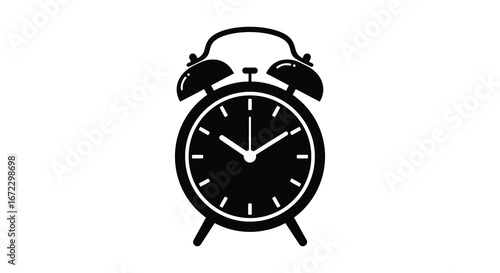 A black and white illustration of an old fashioned alarm clock