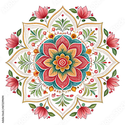 Vibrant Mandala Design Intricate Floral Artwork for Print  Textile on transparent background