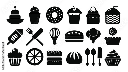 Assorted baked goods and kitchen utensils cake cupcake