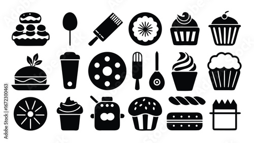 Assorted sweet treats and drinks icons cupcake ice cream