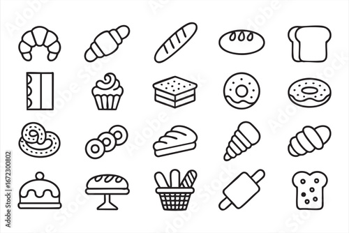 Bread and Baked Goods Vector Icons with Croissant Pretzel Donut and Sandwich