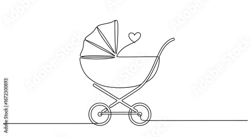 Baby carriage line art minimalist single line continuous drawing outline love