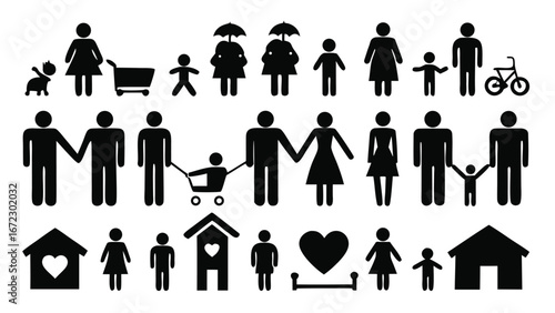 Diverse family and community icons people children