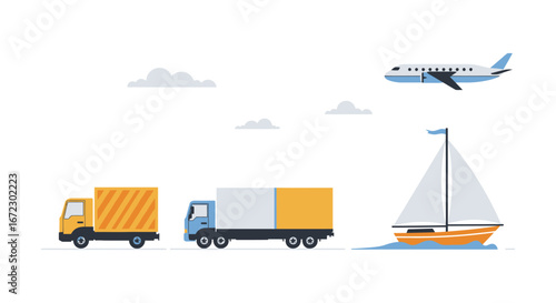 Transportation modes for shipping and travel by land sea and air