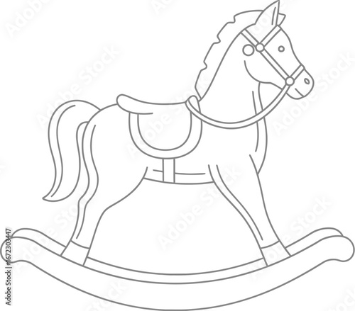 Rocking horse toy childhood nostalgia vintage wooden classic outline drawing