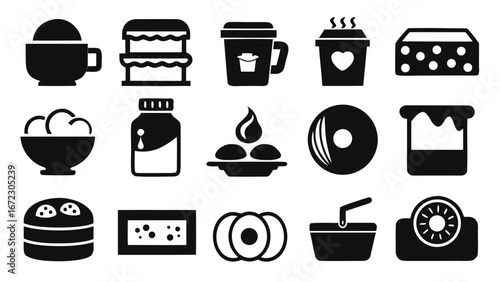 Various food and drink icons coffee cake