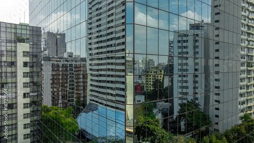 Fotografie Urban Reflections on Glass Facades, Paulista Avenue, São Paulo