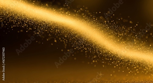 Golden streak of light with sparkles on brown elegant background