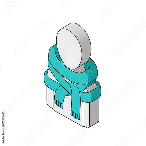 Figure wrapped in scarf symbolizing care, protection, or warmth.